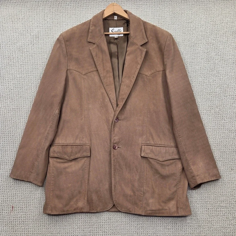 Scully‎ Genuine Leather Western Blazer Jacket Brown Mens 46L Cowboy Yoke